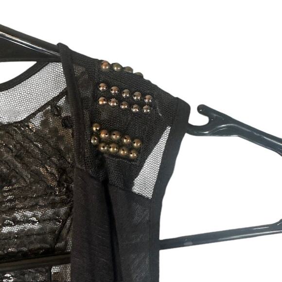 WallpapHER Black Sleeveless Beaded Sheer Upper Vest Women Sz L - Picture 5 of 9